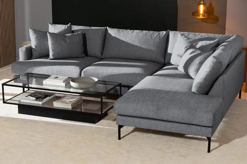 Menard 4-sits Högervänd L-formad Djup Schäslongsoffa i Tyg - Grå - Möbler - Vardagsrum - Soffor - Divansoffa & schäslong