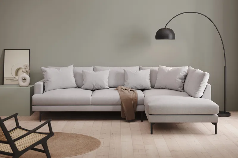 Menard 4-sits Högervänd L-formad Djup Schäslongsoffa i Tyg - Ljusgrå - Möbler - Vardagsrum - Soffor - Divansoffa & schäslong