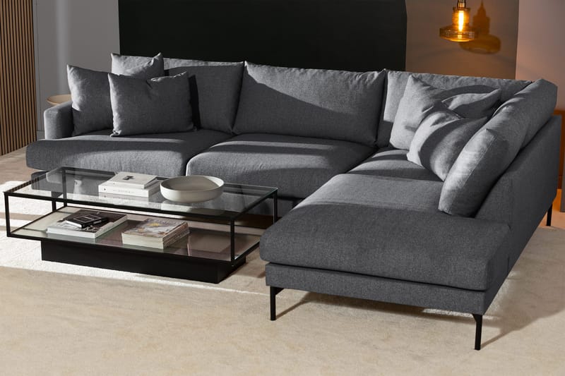 Menard 4-sits Högervänd L-formad Djup Schäslongsoffa i Tyg - Mörkgrå - Möbler - Vardagsrum - Soffor - Divansoffa & sch äslong
