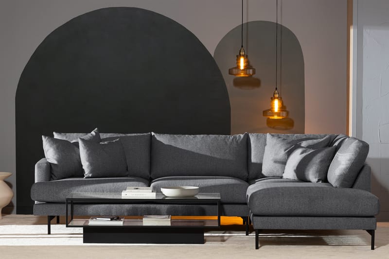 Menard 4-sits Högervänd L-formad Djup Schäslongsoffa i Tyg - Mörkgrå - Möbler - Vardagsrum - Soffor - Divansoffa & schäslong