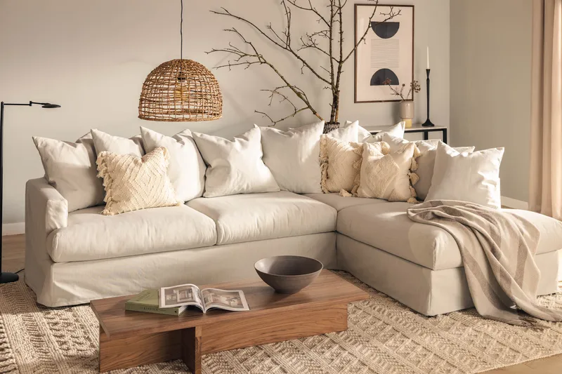 Menard 4-sits Högervänd L-formad Schäslongsoffa i Tyg - Ljusgrå - Möbler - Vardagsrum - Soffor - Divansoffa & schäslong