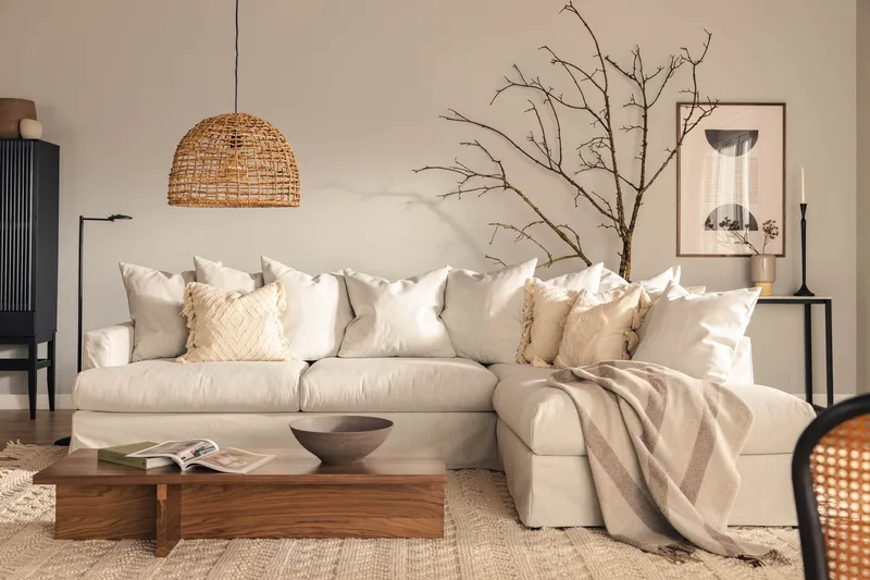 Menard 4-sits Högervänd L-formad Schäslongsoffa i Tyg - Ljusgrå - Möbler - Vardagsrum - Soffor - Divansoffa & schäslong