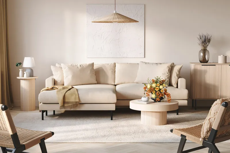 Menard 4-sits Vänstervänd L-formad Divansoffa i Manchester - Beige - Möbler - Vardagsrum - Soffor - Divansoffa & schäslong