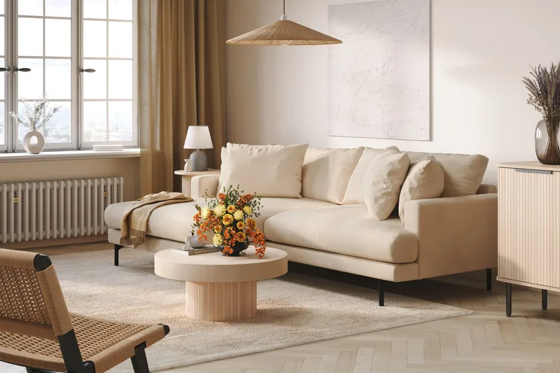 Menard 4-sits Vänstervänd L-formad Divansoffa i Manchester - Beige - Möbler - Vardagsrum - Soffor - Divansoffa & schäslong