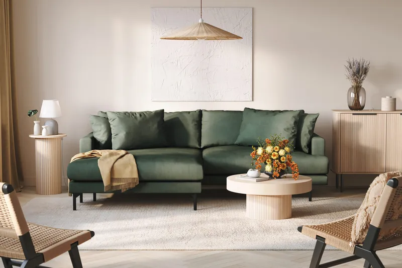 Menard 4-sits Vänstervänd L-formad Divansoffa i Manchester - Grön - Möbler - Vardagsrum - Soffor - Divansoffa & schäslong