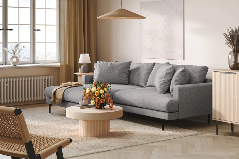 Menard 4-sits Vänstervänd L-formad Divansoffa i Tyg - Grå - Möbler - Vardagsrum - Soffor - Divansoffa & schäslong