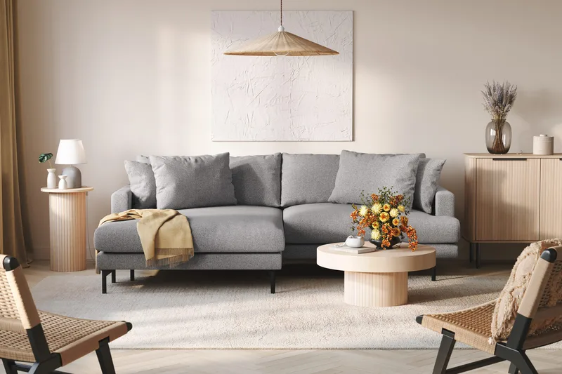 Menard 4-sits Vänstervänd L-formad Divansoffa i Tyg - Grå - Möbler - Vardagsrum - Soffor - Divansoffa & schäslong