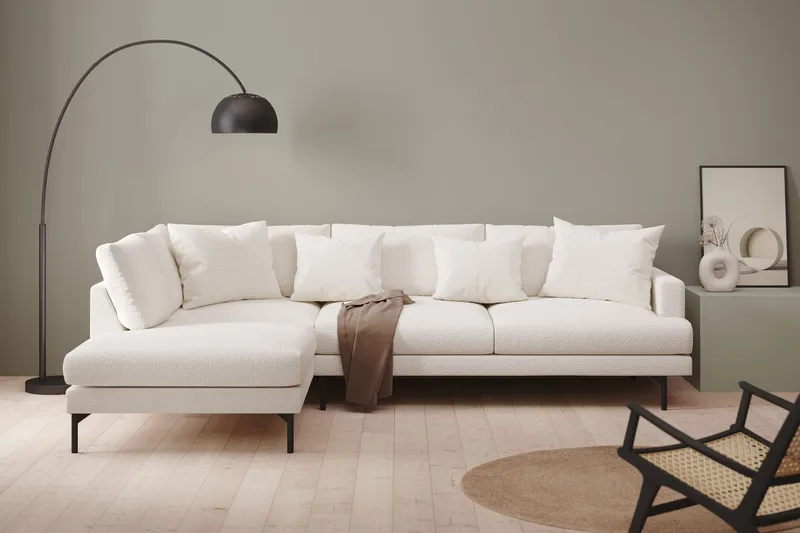 Menard 4-sits Vänstervänd L-formad Djup Schäslongsoffa i Bouclé - Vit - Möbler - Vardagsrum - Soffor - Divansoffa & schäslong