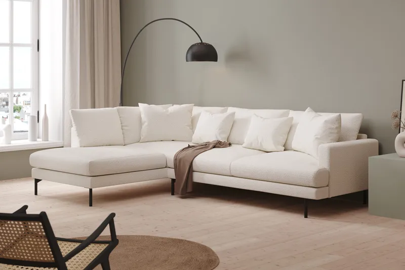 Menard 4-sits Vänstervänd L-formad Djup Schäslongsoffa i Bouclé - Vit - Möbler - Vardagsrum - Soffor - Divansoffa & schäslong