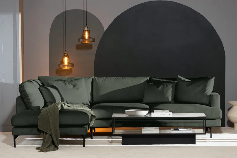 Menard 4-sits Vänstervänd L-formad Djup Schäslongsoffa i Manchester - Grön - Möbler - Vardagsrum - Soffor - Divansoffa & schäslong