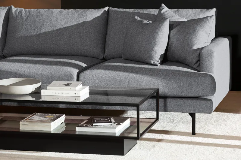 Menard 4-sits Vänstervänd L-formad Djup Schäslongsoffa i Tyg - Grå - Möbler - Vardagsrum - Soffor - Divansoffa & schäslong