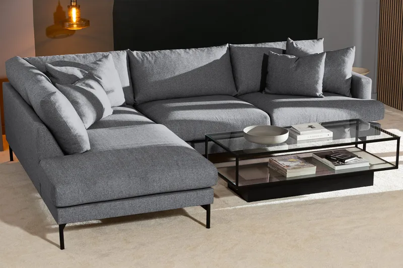 Menard 4-sits Vänstervänd L-formad Djup Schäslongsoffa i Tyg - Grå - Möbler - Vardagsrum - Soffor - Divansoffa & schäslong