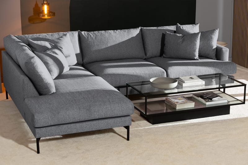 Menard 4-sits Vänstervänd L-formad Djup Schäslongsoffa i Tyg - Grå - Möbler - Vardagsrum - Soffor - Divansoffa & schäslong