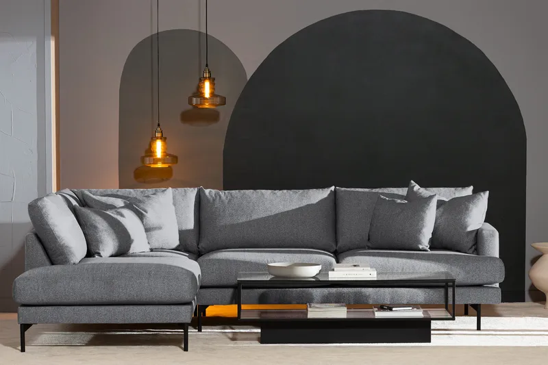 Menard 4-sits Vänstervänd L-formad Djup Schäslongsoffa i Tyg - Grå - Möbler - Vardagsrum - Soffor - Divansoffa & schäslong