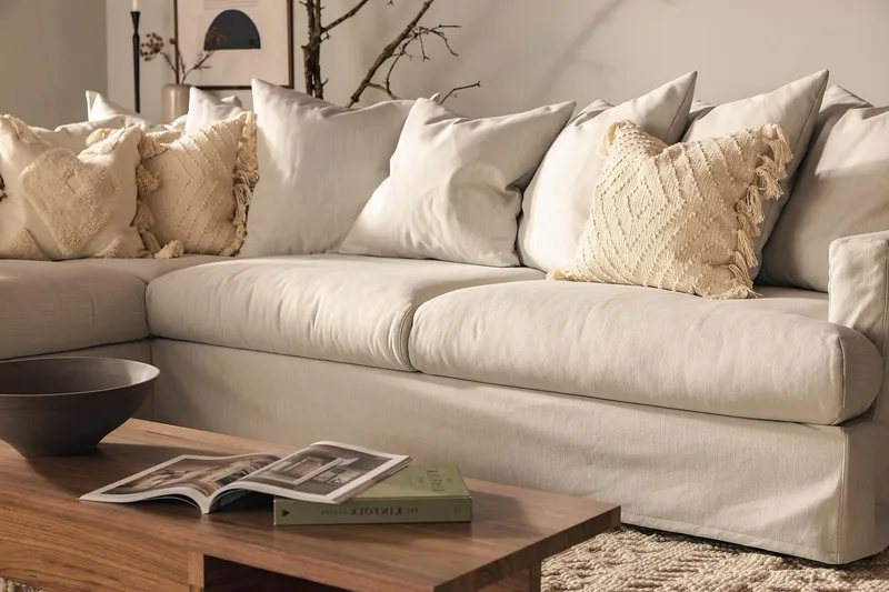 Menard 4-sits Vänstervänd L-formad Djup Schäslongsoffa i Tyg - Ljusgrå - Möbler - Vardagsrum - Soffor - Divansoffa & schäslong