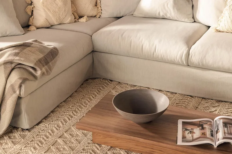 Menard 4-sits Vänstervänd L-formad Djup Schäslongsoffa i Tyg - Ljusgrå - Möbler - Vardagsrum - Soffor - Divansoffa & schäslong