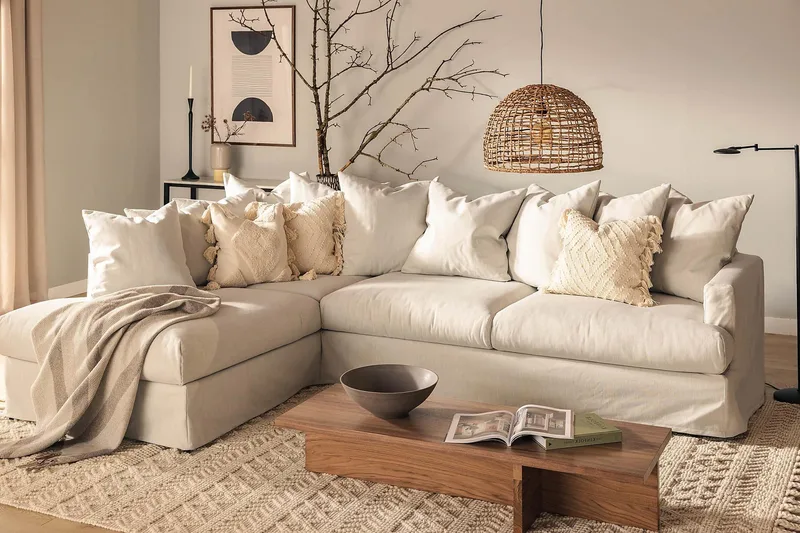 Menard 4-sits Vänstervänd L-formad Schäslongsoffa i Tyg - Ljusgrå - Möbler - Vardagsrum - Soffor - Divansoffa & schäslong