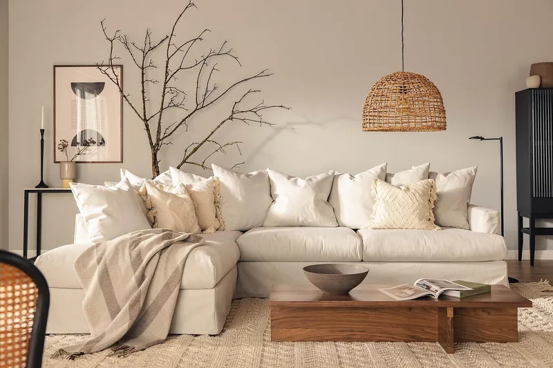 Menard 4-sits Vänstervänd L-formad Schäslongsoffa i Tyg - Ljusgrå - Möbler - Vardagsrum - Soffor - Divansoffa & schäslong