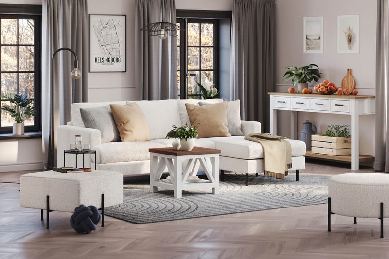 Menard Compact 3-sits Högervänd L-formad Divansoffa i Bouclé - Vit - Möbler - Vardagsrum - Soffor - Divansoffa & schäslong