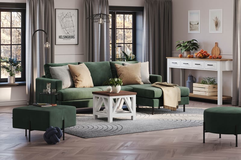 Menard Compact 3-sits Högervänd L-formad Divansoffa i Manchester - Grön - Möbler - Vardagsrum - Soffor - Divansoffa & schäslong