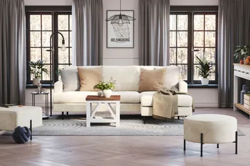 Menard Compact 3-sits Högervänd L-formad Divansoffa i Sammet - Krämvit - Möbler - Vardagsrum - Soffor - Divansoffa & schäslong