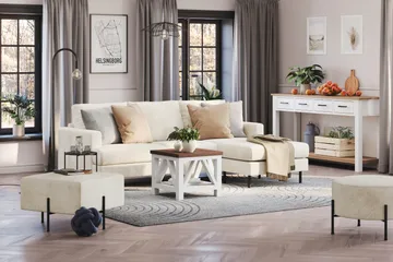 Menard Compact 3-sits Högervänd L-formad Divansoffa i Sammet - Krämvit - Möbler - Vardagsrum - Soffor - Divansoffa & schäslong