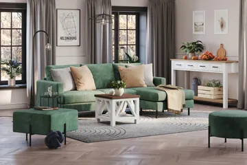 Menard Compact 3-sits Högervänd L-formad Divansoffa i Sammet - Mörkgrön - Möbler - Vardagsrum - Soffor - Divansoffa & schäslong