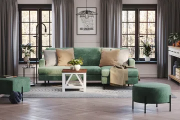 Menard Compact 3-sits Högervänd L-formad Divansoffa i Sammet - Mörkgrön - Möbler - Vardagsrum - Soffor - Divansoffa & schäslong