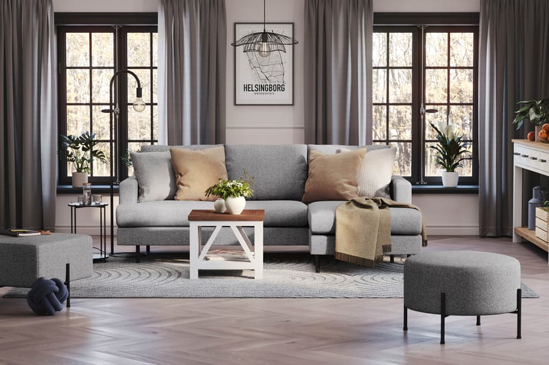 Menard Compact 3-sits Högervänd L-formad Divansoffa i Tyg - Grå - Möbler - Vardagsrum - Soffor - Divansoffa & schäslong
