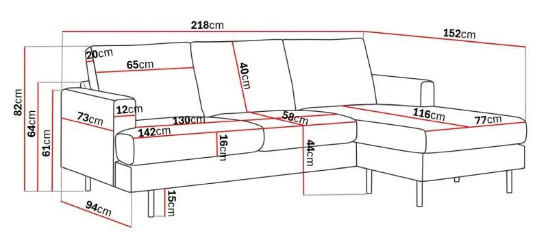 Menard Compact 3-sits Högervänd L-formad Divansoffa i Tyg - Grå - Möbler - Vardagsrum - Soffor - Divansoffa & schäslong
