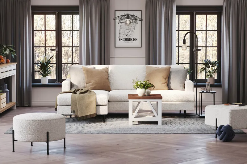 Menard Compact 3-sits Vänstervänd L-formad Divansoffa i Bouclé - Vit - Möbler - Vardagsrum - Soffor - Divansoffa & schäslong