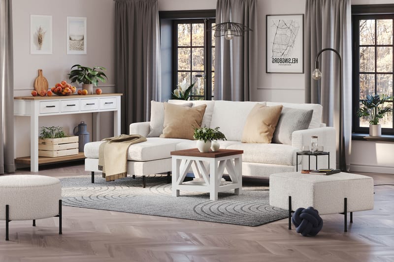 Menard Compact 3-sits Vänstervänd L-formad Divansoffa i Bouclé - Vit - Möbler - Vardagsrum - Soffor - Divansoffa & schäslong