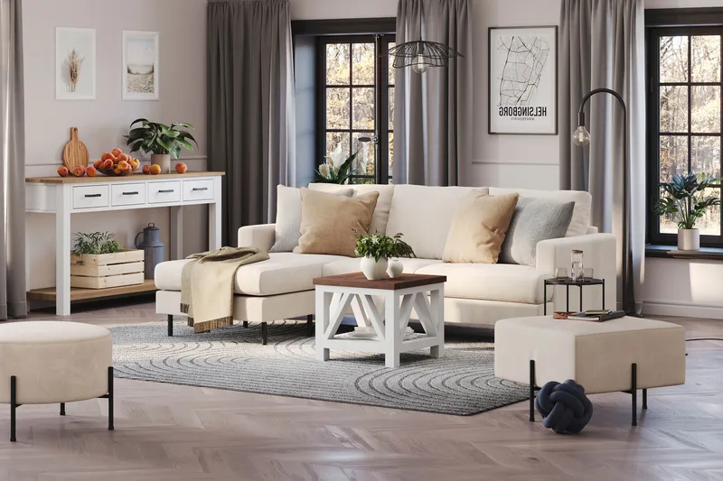 Menard Compact 3-sits Vänstervänd L-formad Divansoffa i Manchester - Beige - Möbler - Vardagsrum - Soffor - Divansoffa & schäslong