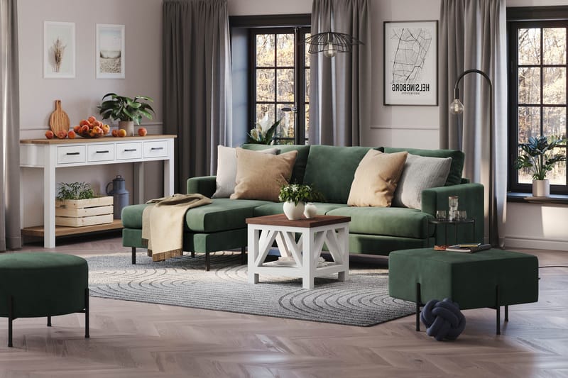 Menard Compact 3-sits Vänstervänd L-formad Divansoffa i Manchester - Grön - Möbler - Vardagsrum - Soffor - Divansoffa & schäslong