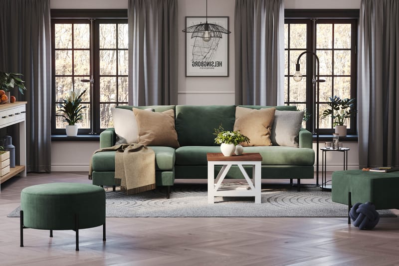 Menard Compact 3-sits Vänstervänd L-formad Divansoffa i Manchester - Grön - Möbler - Vardagsrum - Soffor - Divansoffa & schäslong
