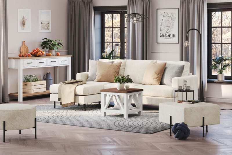 Menard Compact 3-sits Vänstervänd L-formad Divansoffa i Sammet - Krämvit - Möbler - Vardagsrum - Soffor - Divansoffa & schäslong