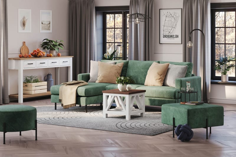 Menard Compact 3-sits Vänstervänd L-formad Divansoffa i Sammet - Mörkgrön - Möbler - Vardagsrum - Soffor - Divansoffa & schäslong