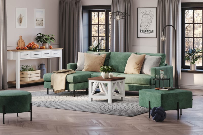 Menard Compact 3-sits Vänstervänd L-formad Divansoffa i Sammet - Mörkgrön - Möbler - Vardagsrum - Soffor - Divansoffa & schäslong