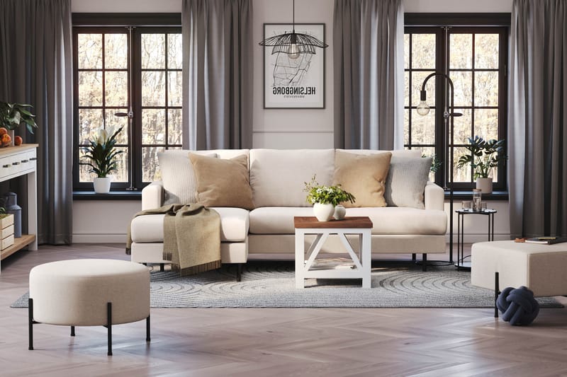 Menard Compact 3-sits Vänstervänd L-formad Divansoffa i Tyg - Beige - Möbler - Vardagsrum - Soffor - Divansoffa & schäslong