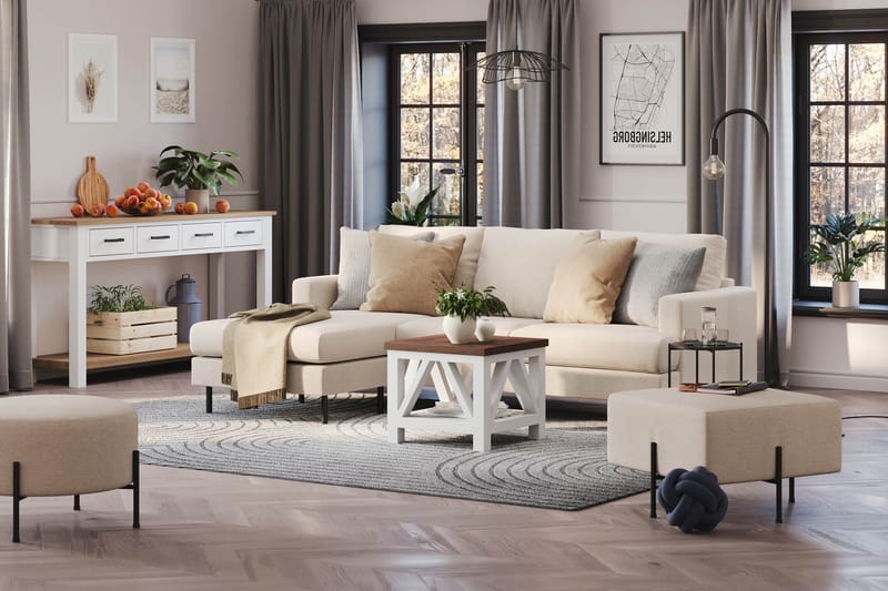 Menard Compact 3-sits Vänstervänd L-formad Divansoffa i Tyg - Beige - Möbler - Vardagsrum - Soffor - Divansoffa & schäslong