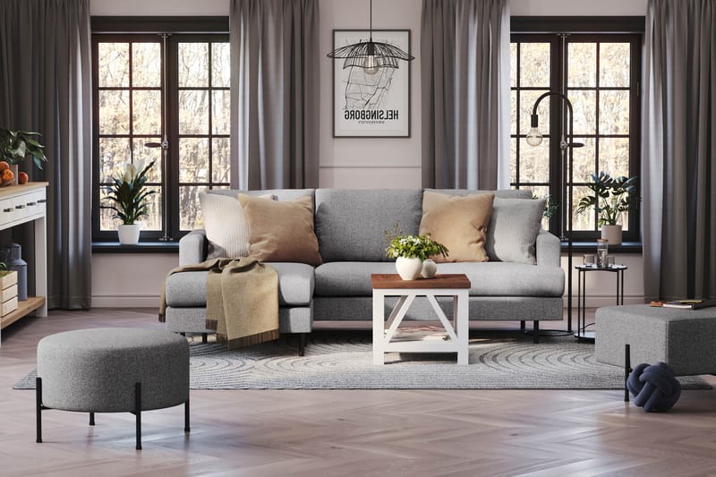 Menard Compact 3-sits Vänstervänd L-formad Divansoffa i Tyg - Grå - Möbler - Vardagsrum - Soffor - Divansoffa & schäslong