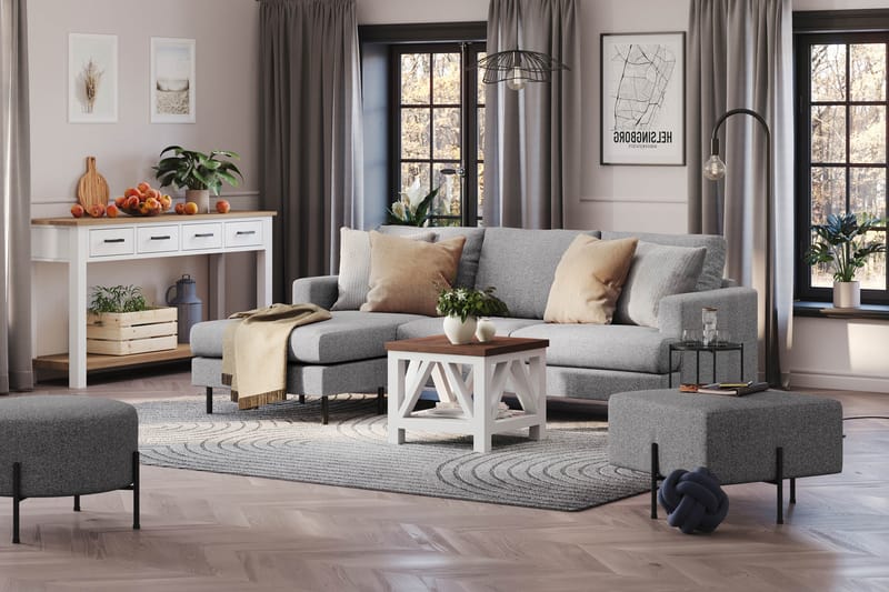 Menard Compact 3-sits Vänstervänd L-formad Divansoffa i Tyg - Grå - Möbler - Vardagsrum - Soffor - Divansoffa & schäslong