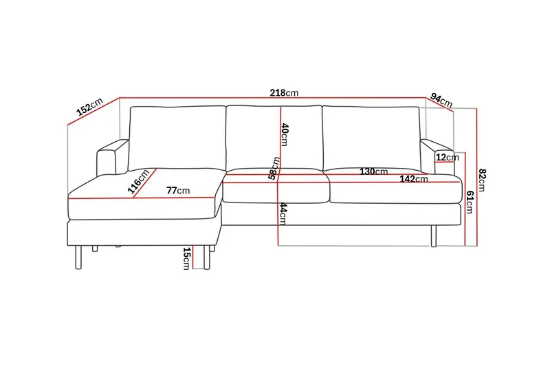 Menard Compact 3-sits Vänstervänd L-formad Divansoffa i Tyg - Grå - Möbler - Vardagsrum - Soffor - Divansoffa & schäslong
