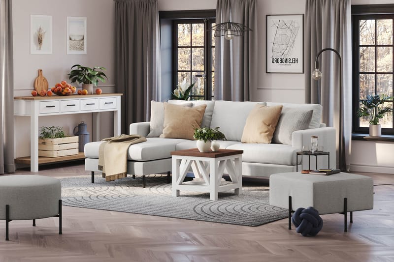 Menard Compact 3-sits Vänstervänd L-formad Divansoffa i Tyg - Ljusgrå - Möbler - Vardagsrum - Soffor - Divansoffa & schäslong