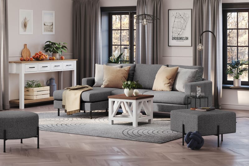 Menard Compact 3-sits Vänstervänd L-formad Divansoffa i Tyg - Mörkgrå - Möbler - Vardagsrum - Soffor - Divansoffa & schäslong
