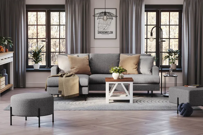 Menard Compact 3-sits Vänstervänd L-formad Divansoffa i Tyg - Mörkgrå - Möbler - Vardagsrum - Soffor - Divansoffa & schäslong