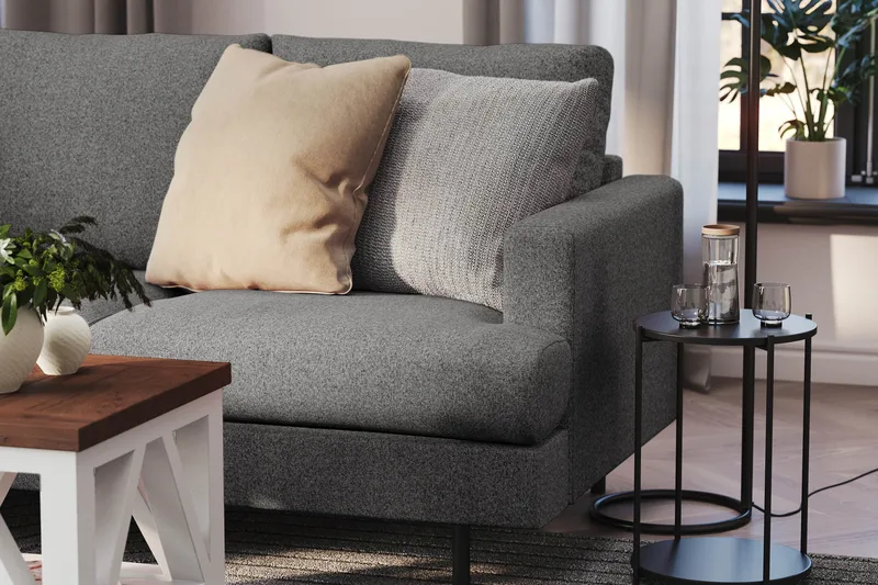 Menard Compact 3-sits Vänstervänd L-formad Divansoffa i Tyg - Mörkgrå - Möbler - Vardagsrum - Soffor - Divansoffa & schäslong