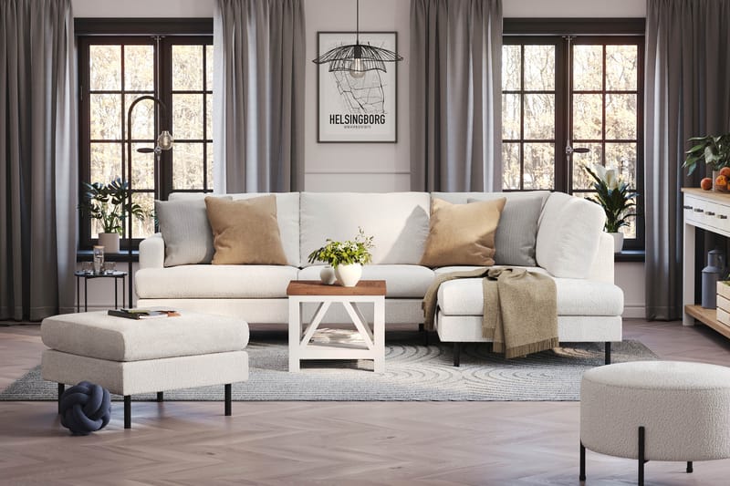 Menard Compact 4-sits Högervänd L-formad Schäslongsoffa i Bouclé - Vit - Möbler - Vardagsrum - Soffor - Divansoffa & schäslong
