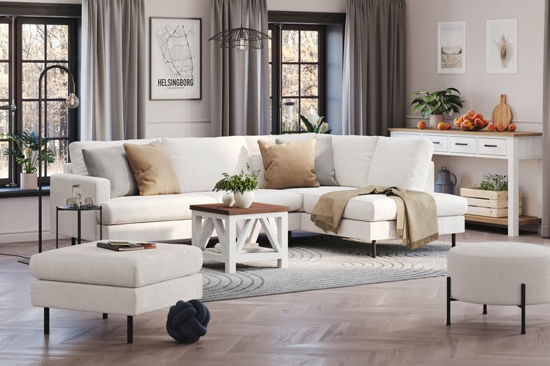 Menard Compact 4-sits Högervänd L-formad Schäslongsoffa i Bouclé - Vit - Möbler - Vardagsrum - Soffor - Divansoffa & schäslong