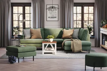 Menard Compact 4-sits Högervänd L-formad Schäslongsoffa i Manchester - Grön - Möbler - Vardagsrum - Soffor - Divansoffa & schäslong